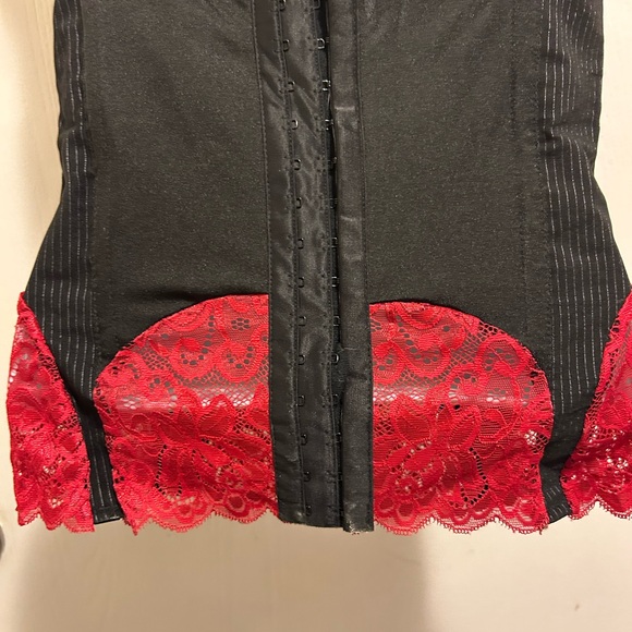 Sm Pinstripe and Red lace Corset - Picture 7 of 14